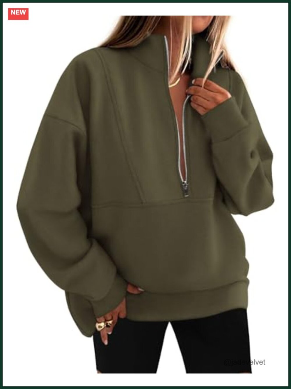 Oversized Half Zip Pullover Sweatshirt Fleece Lined Drop Shoulder